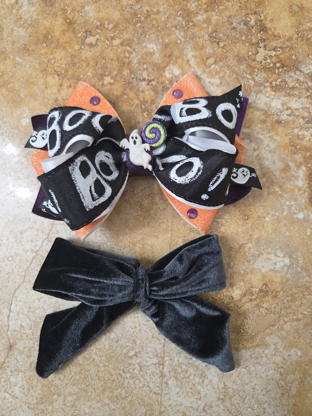 Halloween 'BOO' Layered Bow & Black Velvet Bow Set